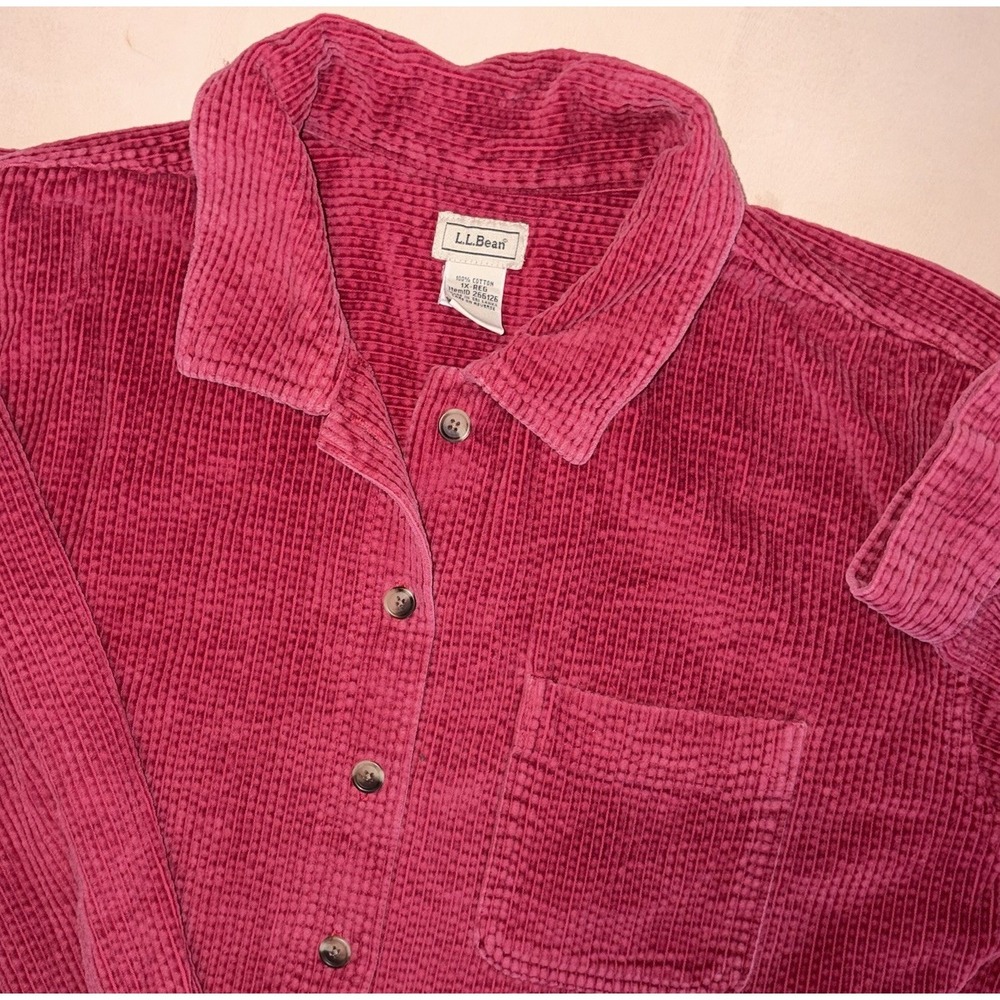 LL Bean Women's Comfort Corduroy Relaxed Shirt Jacket Shacket 1X Red Holiday
